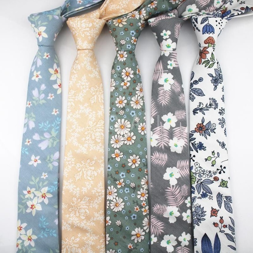 2020 nova marca chegou flor gravata de algodão para homem 6cm margarida folhas impresso colorido cravate estreito grosso neckties189u