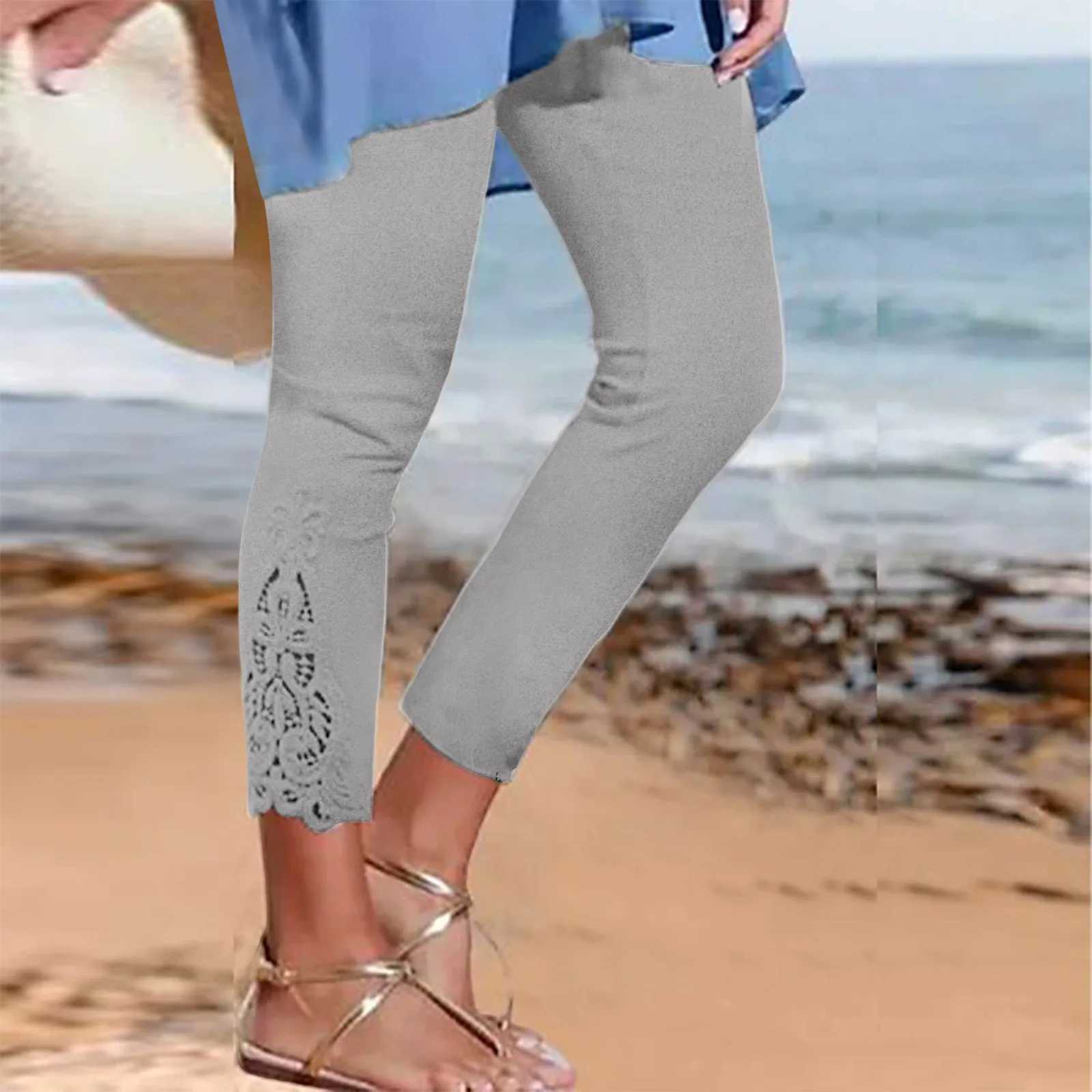 Calças femininas capris calças cortadas leggings para mulheres calças compridas rendas cintura alta magro elástico versátil primavera outono leggings mujeres