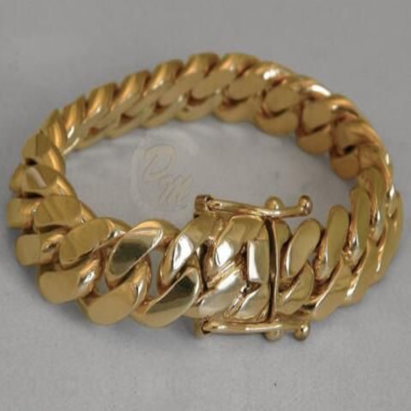 Мужской кубинский браслет с звеньями из твердого золота 14 карат, Майами, 8 тяжелых, 98, 7 грамм, 12 мм, 251 Вт