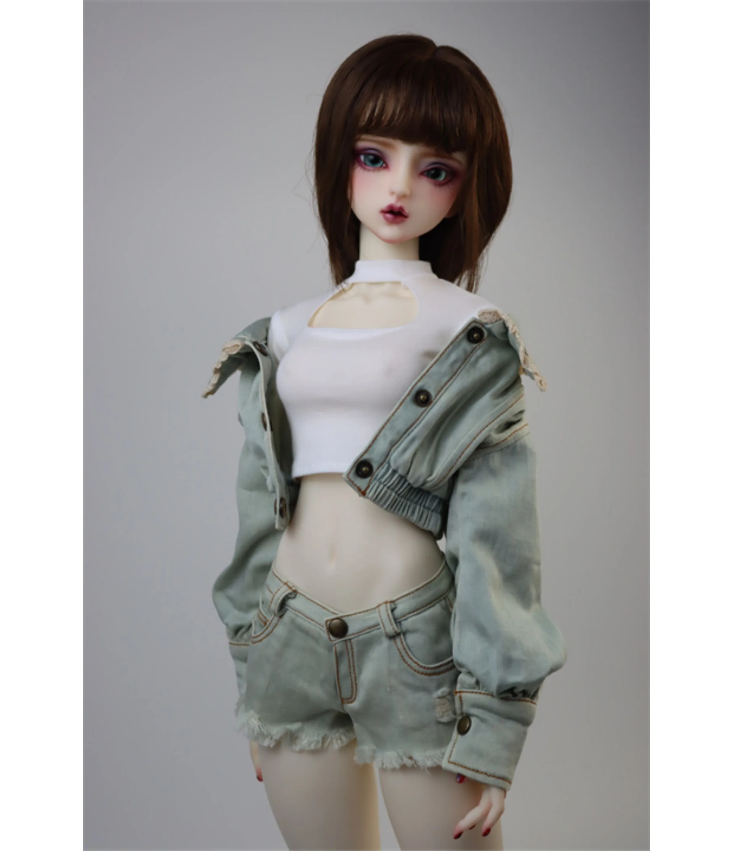 D04-B218 Kinder handgemachtes Spielzeug BJD/SD Kleidung 1/3 1/4 Vintage Denim Spitzenjacke Mantel 1Stk