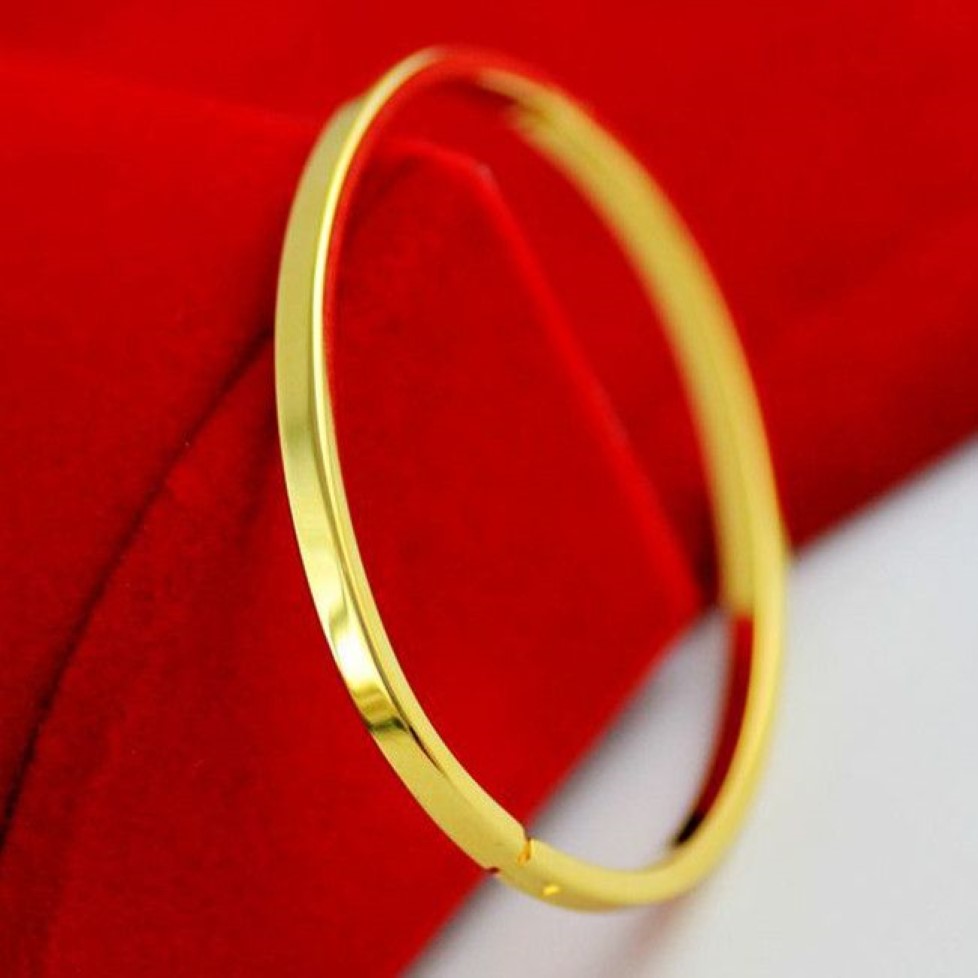 Bracelet fin en or jaune pour femmes, classique, ovale, uni, lisse, à la mode, bijoux cadeau, 50mm, 59mm255f