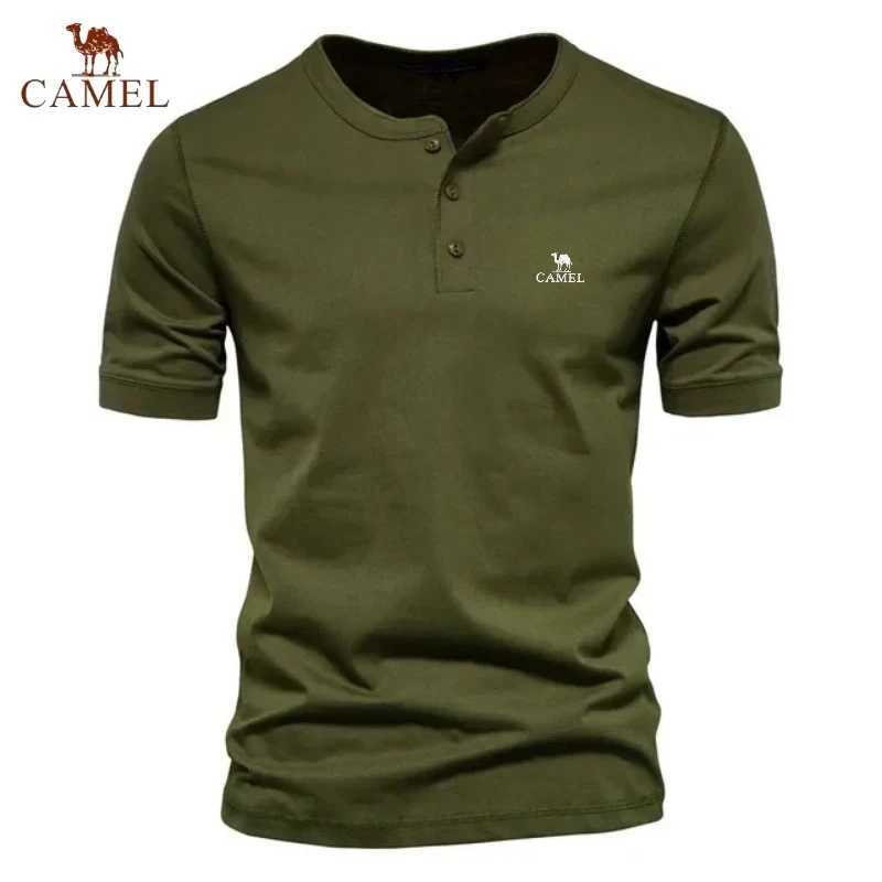 T-shirt da uomo Cam ricamata 100% puro cotone Scollo Henry da uomo moda estiva casual polo a maniche corte di alta qualità J240228