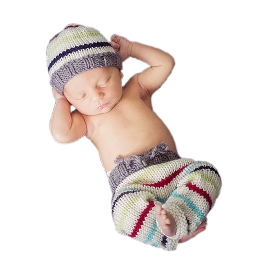 Sets Infant Baby Boy Girl Photo Shoots Knit Hat+Pants Outfits Costume Newborn Photography Crochet Clothes Props Baby Shower Gift