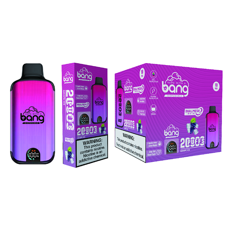 Bang Puff 20K com Smart Screen 20000 Puffs Kit Vape Descartável Bangvapes Bobina de Malha Dupla Bateria Recarregável 28ml E-líquido Pré-preenchido 16 Sabores Vaper