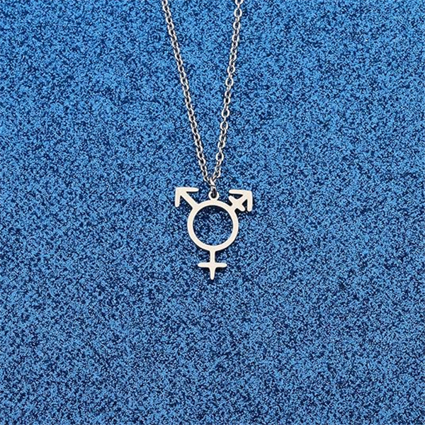 Symbol Transgender Wisiant Naszyjnik Mężczyzna i żeński znak transseksualny stal nierdzewna LGBT Queer biseksualny lesbian Pride Gay Charm Choker