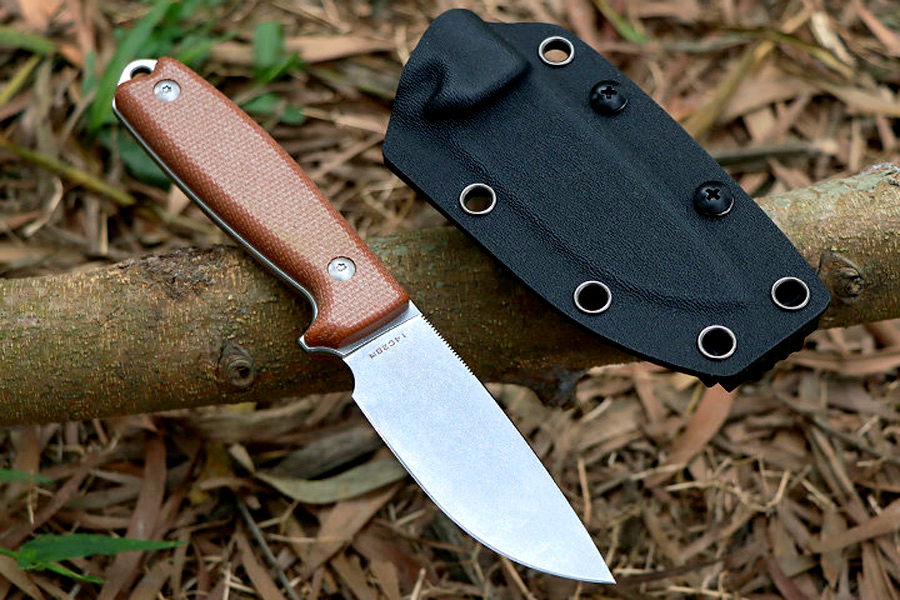 Faca reta A2299 de alta qualidade 14C28N Stone Wash Drop Point Lâmina CNC Full Tang Micarta Handle Outdoor Camping Caminhadas Caça Facas de lâmina fixa com Kydex