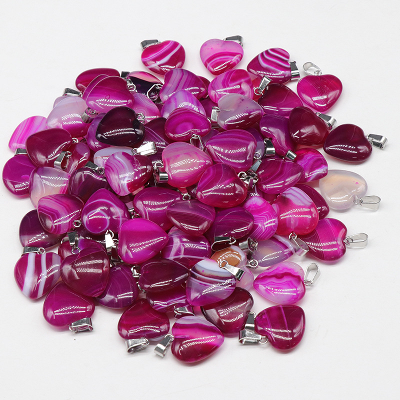 20mm Rainbow Stripped Agate Stone Love Heart Charms Pendants Trendy for Jewelry Making Wholesale