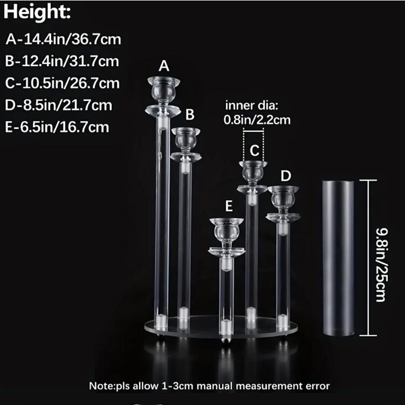 5-köpfige Acryl-Kerzenständer-Hochzeitsdekorationen mit Acryl-Lampenschirm, geeignet für Dekorationen im Hochzeitszentrum