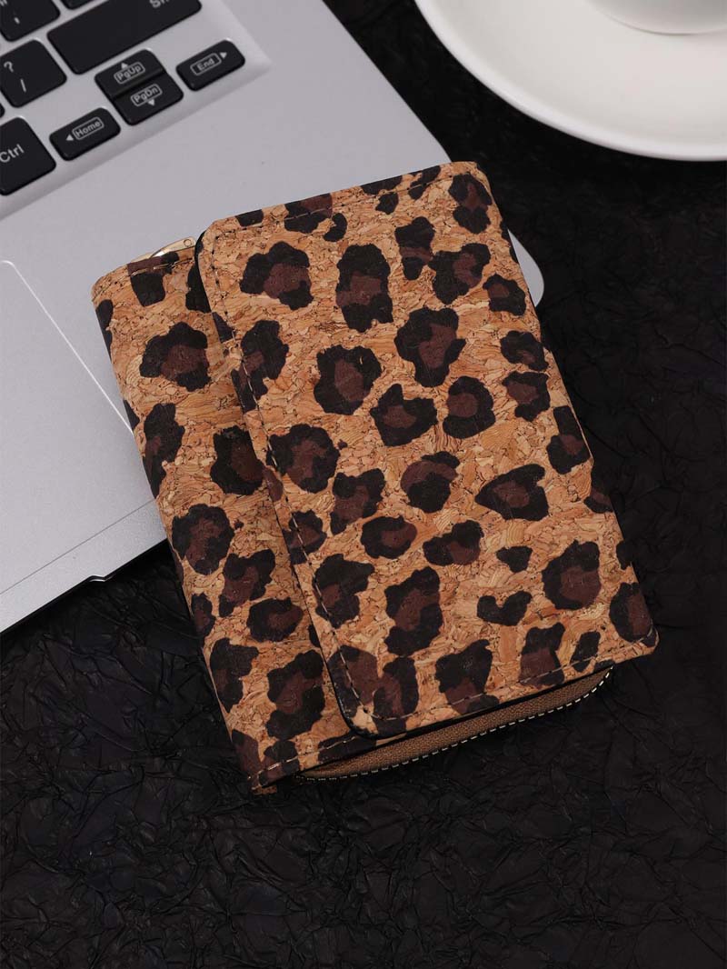 Card Holders Women Men Unisex Cork Leather Flower Leopard Print 3Foldable Multifunctional Protable Short Wallet Mix Color