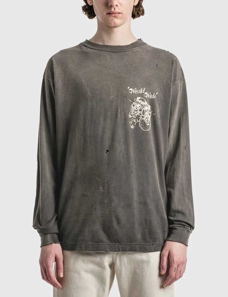 Herren T-Shirts Saint Michae Rundhals Übergroßes T-Shirt Herbst Winter Vintage Serie Langarm Clown Druckmuster Hochwertige Mode TopsL2312.21