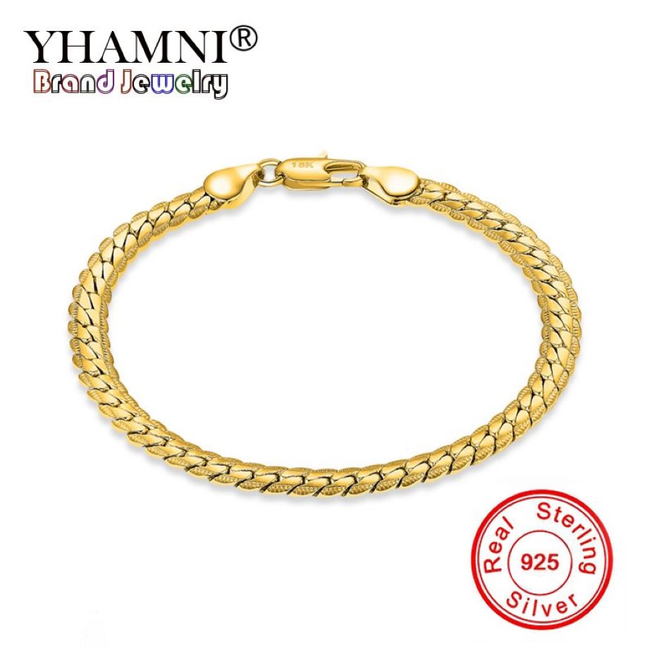 YHAMNI Men&Women Gold Bracelets With 18KStamp New Trendy Pure Gold Color 5MM Wide Unique Snake Chain Bracelet Luxury Jewelry YS242211m