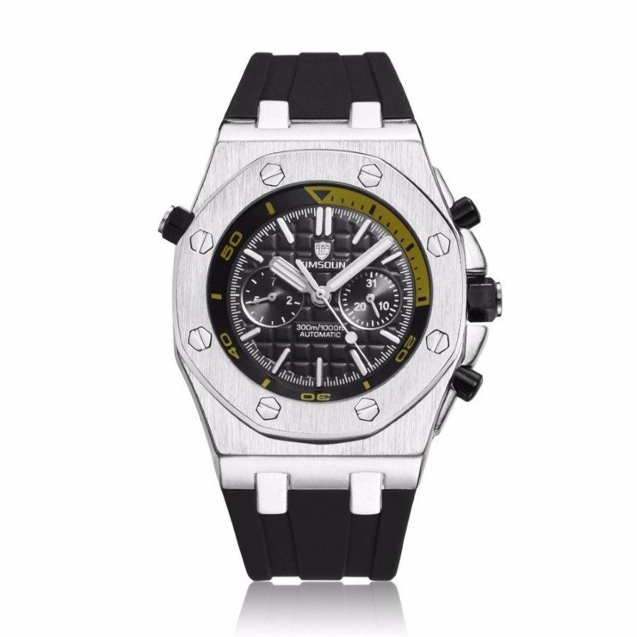 Kimsdun deportes relojes para hombre de primeras marcas de lujo de caucho genuino mecánico automático reloj de hombre relojes masculinos clásicos de alta calidad Watc J1987