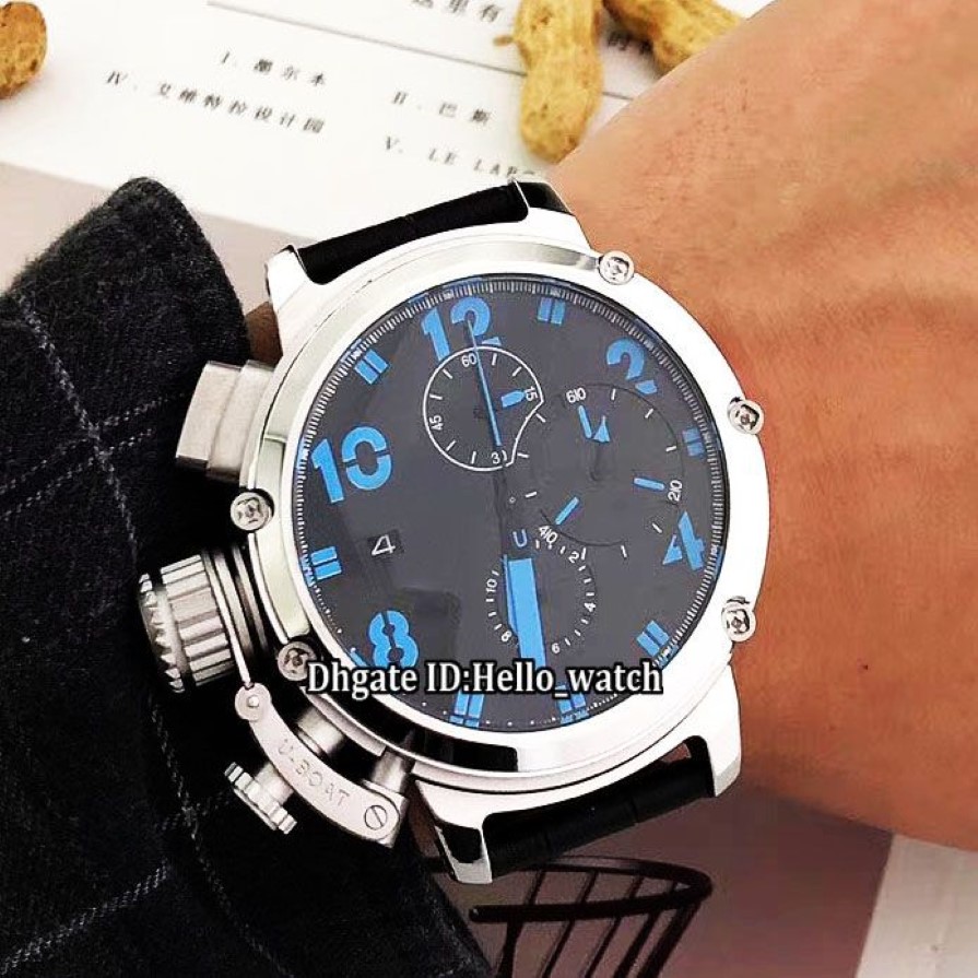 رخيصة الحجم الكبير 50 ​​مم تاريخ محدود الإصدار U51 U-51 DIAL Black Dial Quartz Chronograph Mens Watch Chimera 7474 Leather Strap Gents 328T