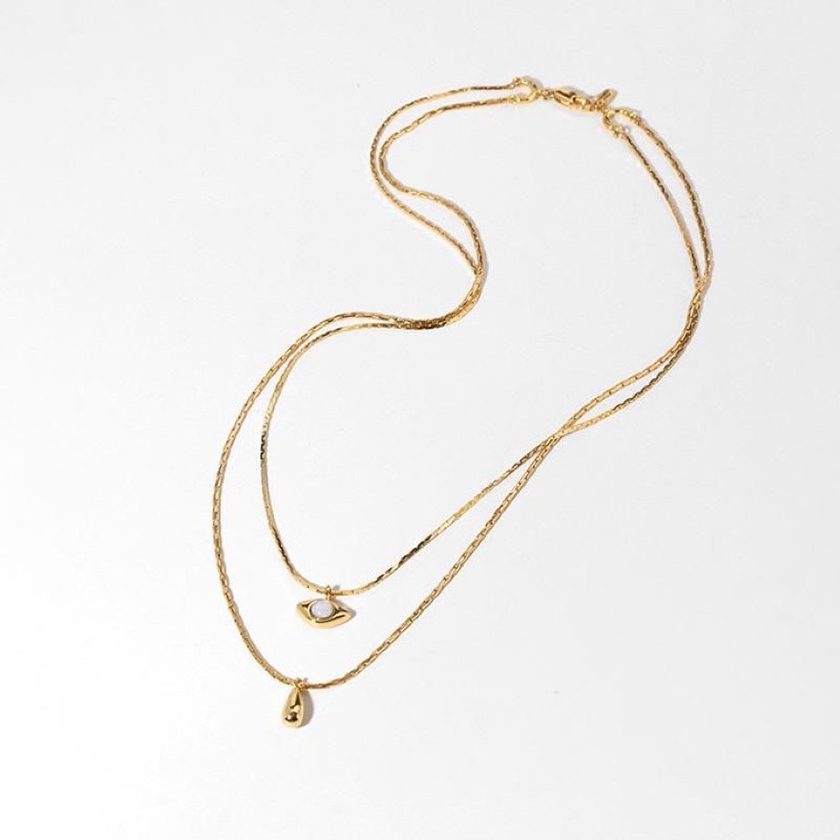 Dainty Gold Necklace Women Girls Opal Necklace Double Leaer Chain Simple Clavicle ChainNecklace Clavicle Chain Jewelry261T