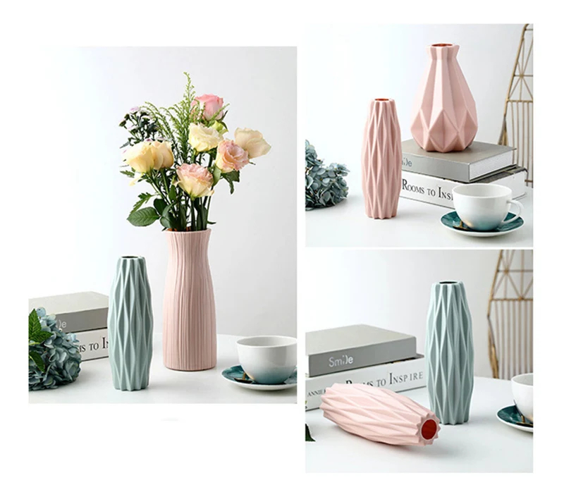 Пластиковая ваза для украшения дома, белая имитация керамического цветочного горшка, корзина с растениями, скандинавский свадебный декоративный обеденный стол для спальни