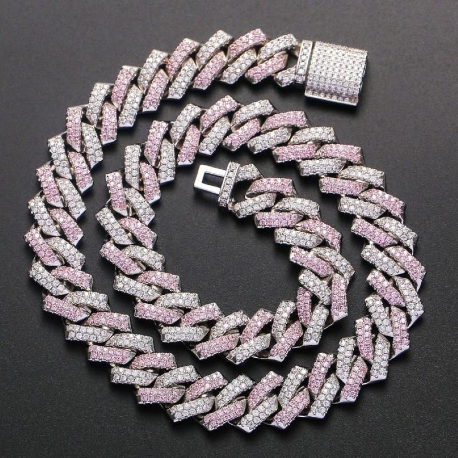 Iced Out Chains For Men Women Pink Cuban Link Necklace Luxury Micro Paved CZ Cuban Chain Hip Hop Jewelry Gifts1236T