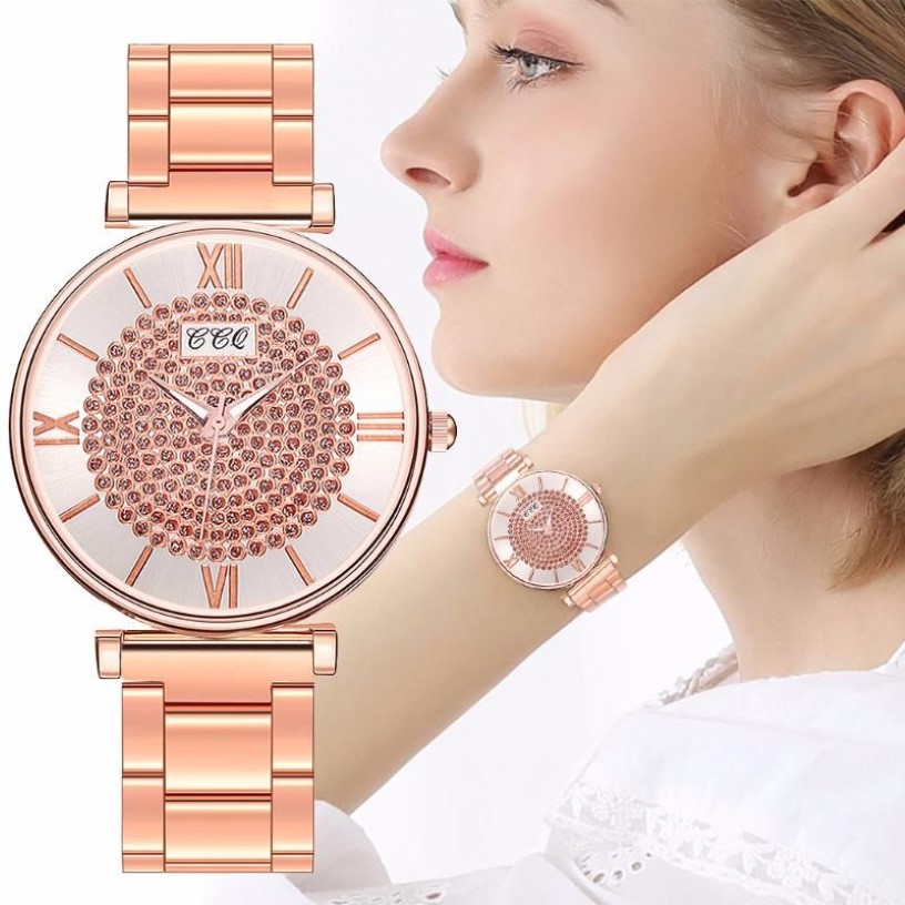 Selling Women Stainless Steel Full Diamond Watch Luxury Ladies Quartz Watch CCQ Clock Drop246Y