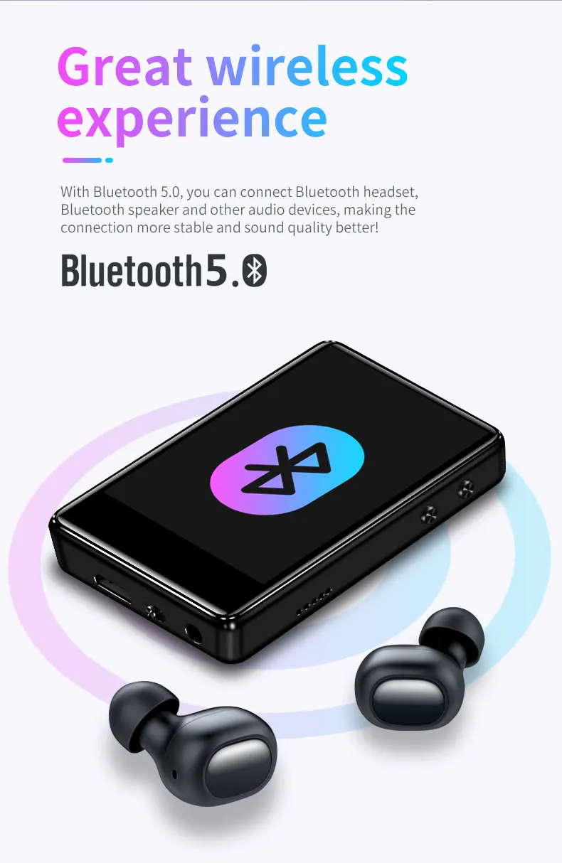 Плееры IQQ X62 Новый Bluetooth MP3-плеер Клип Полный сенсорный экран Встроенный динамик HIFI Музыка без потерь FM-радио Чтение электронных книг Воспроизведение видео