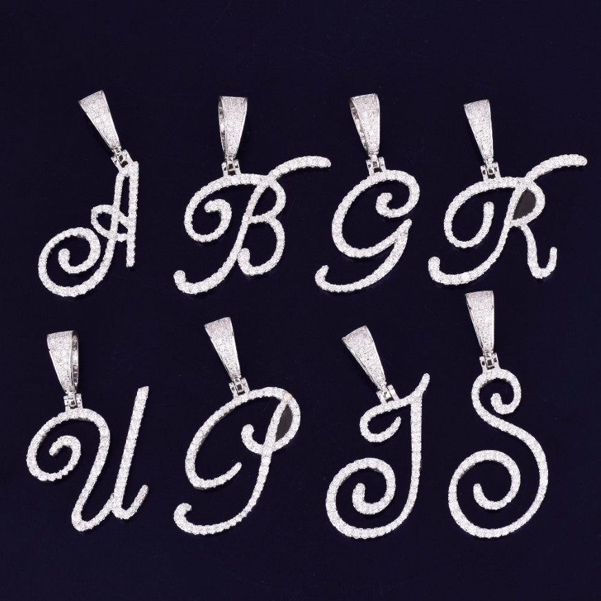 Collier avec pendentif lettre cursive unique glacé A-Z, avec chaîne en corde de 24 pouces, bijoux Hip Hop, 275t, nouvelle collection