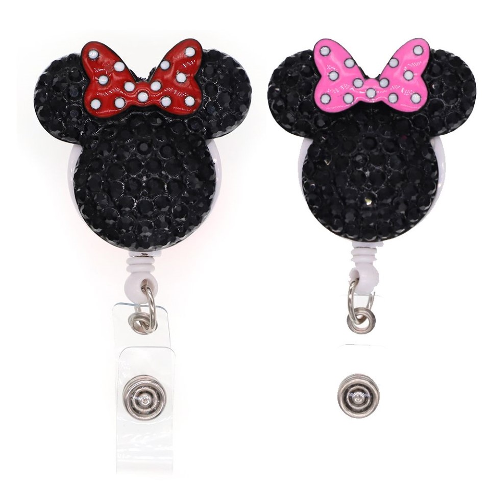 / mignon porte-clés animal strass tête de souris porte-carte d'identité rétractable pour infirmière nom accessoires badge bobine avec allig221q