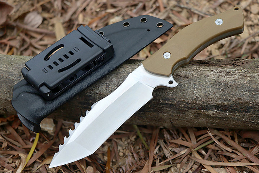 High Quality A2287 Straight Knife D2 Satin Tanto Point Blade Full Tang G10 Handle Outdoor Camping Hiking Hunting Survival Tactical Knives with Kydex