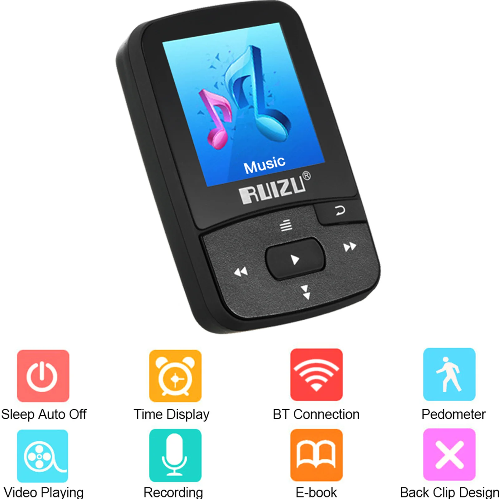 Oyuncular Ruizu X50 8GB 1.5in MP3 MP4 Player HiFi Kayıpsız Ses Kalitesi BT Pedometresi TF Kart FM Radyo Kayıt E -Kitap Zaman Takvimi
