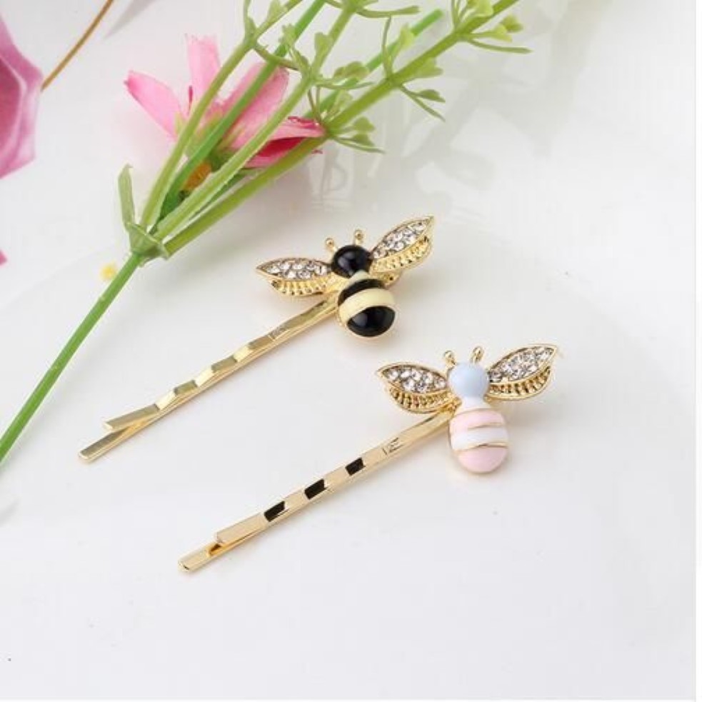 Nieuwe Kleurrijke Meisjes Haarspeldjes Flying Bee Haar Clip Pins Leuke Roze Zwart Haar Sieraden Strass Haaraccessoires Haarspelden GB303n