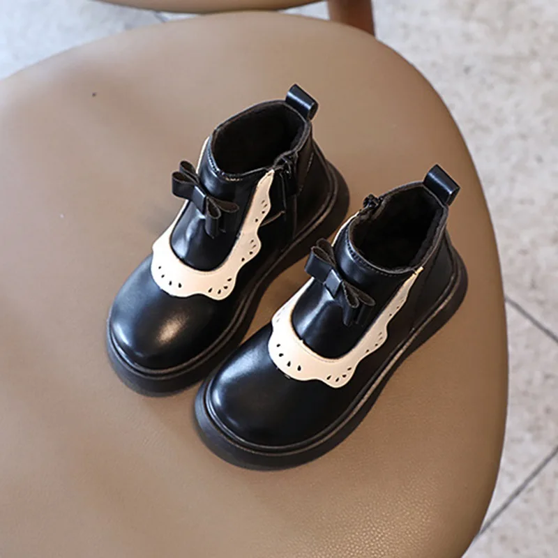 Açık bobora kız botları artı kadife prenses kısa botlar kız bebek kış botları ile pamuk sıcak moda ayakkabıları