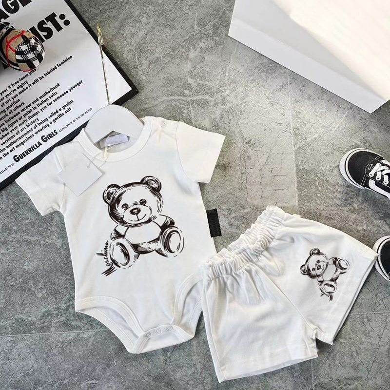 Baby Onesie Shorts garnitur bawełniany zaokrąglenia dekolt Zestaw dzieci dzieci Krótkie rękawy Letni strój kąpielowy wielofunkcyjny garnitury Tracksuit 66-100 cm