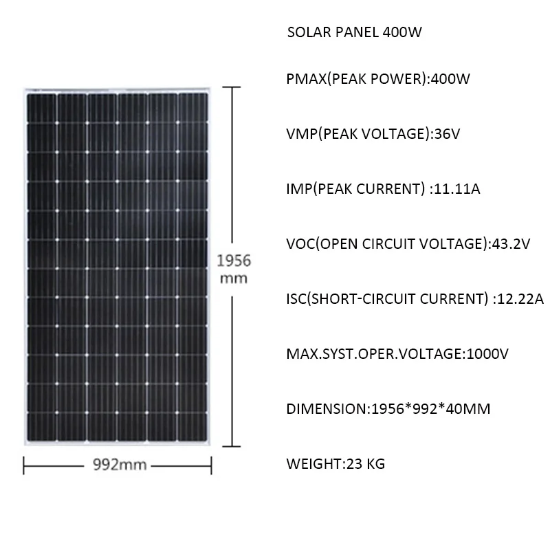 Solar Solar Panel Kit Komplett 10kW 380V på rutnät System Modul 400W Hoppewind Inverter Grid Tie MPPT Pure Sine Wave Home Villa