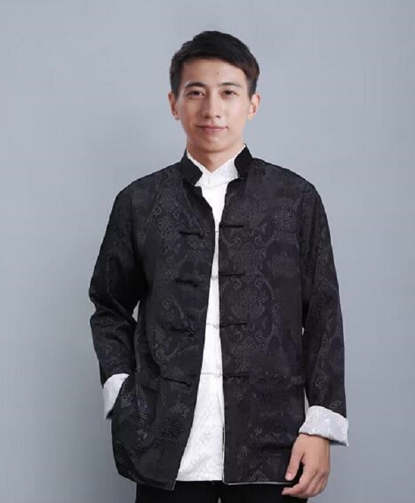 Wholesale Chinese Style Men's Double-sided Tang Suit Satin Silk Kung Fu Jacket Long Sleeve Hanfu Clothing Coat Size S-3XL