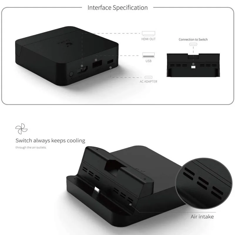 Acessórios de montagem de base de suporte para Nintendo Switch Type C Dock Base de suporte 1080P Adaptador de vídeo Carregador Docking Station Suporte para modo TV