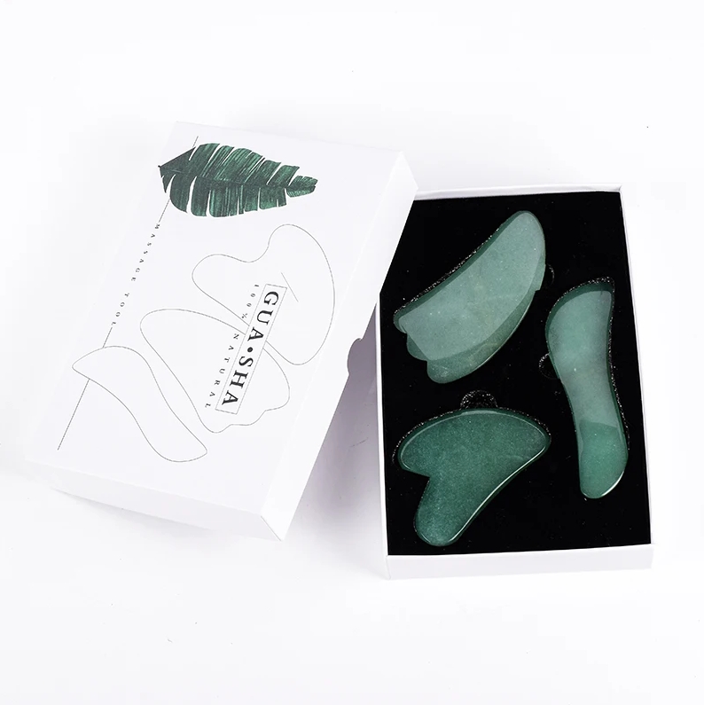 3 pezzi Jade gua sha Massage facciale Strumento set naturale Rosa in quarzo pietra guasha face faccia guarigione sanitaria di bellezza la cura della pelle massaggiatore