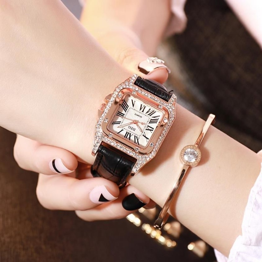 Ladies Watch for Women Leather Band Quartz Wristwatch Female Women's Watch Fashion Luxury Diamond Square Clock Zegarek Damski307p
