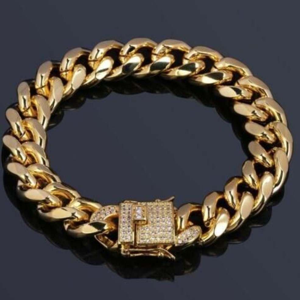 18k Gold Plated Stainless Steel Miami Cuban Curb Link Men's Chain Bracelet 12mm325Z