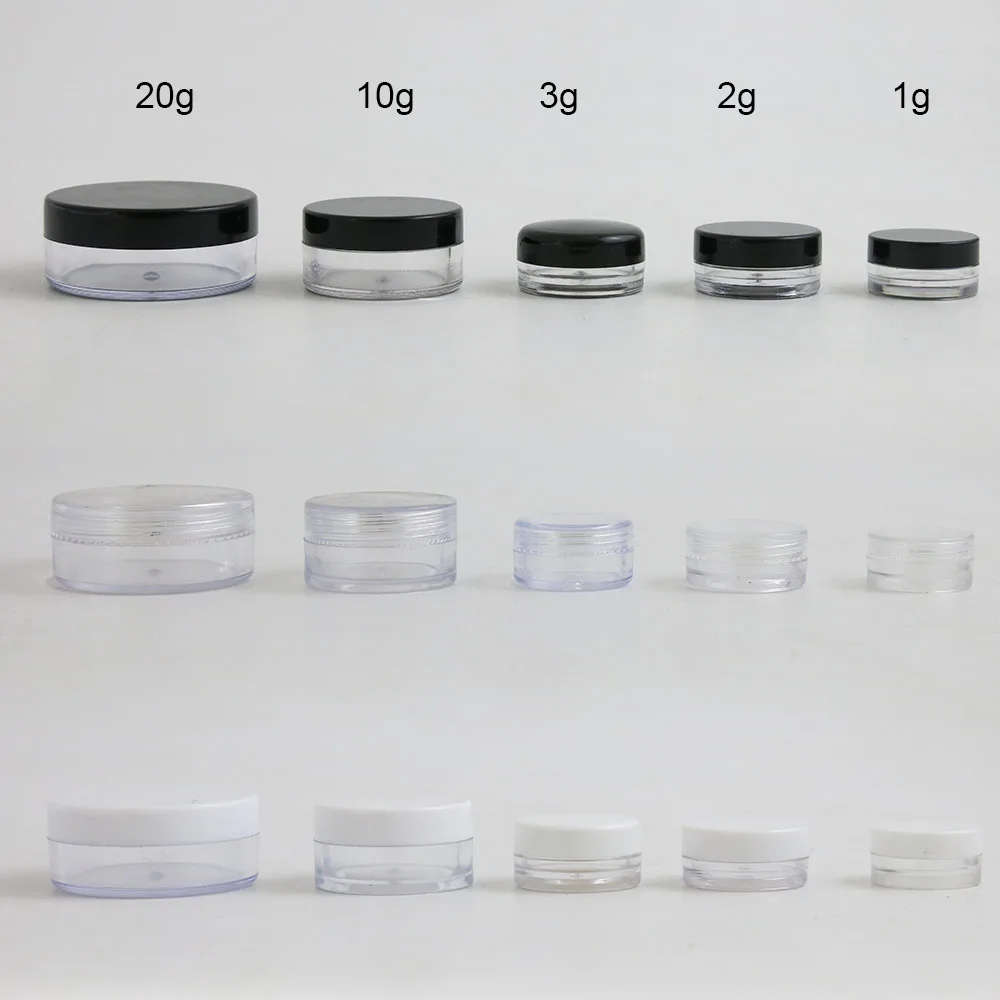 Bottles 1g 2g 3g 5g 10g High Quality Empty Transparent Ps Cream Jar with Three Plastic Cap Cosmetic Make Up Containers