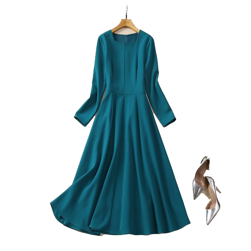 2024 Spring Summer Polyester Scoop Neck Women`s Dress Zipper Long-Sleeve Woman`s Casual Long Dresses AS036