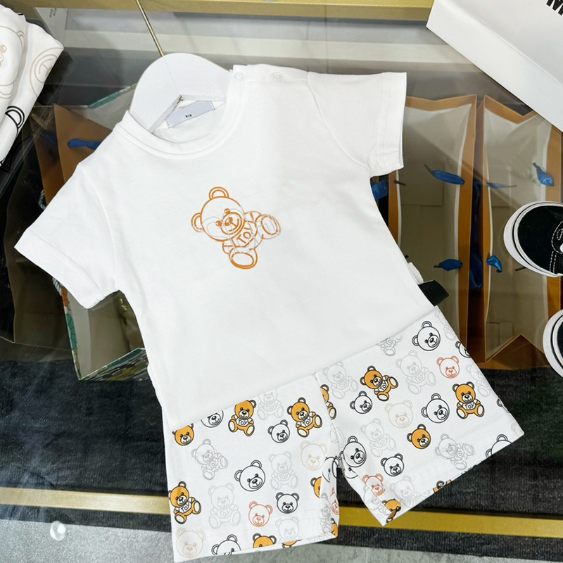 Niños Clásico Lindo Oso Traje de Manga Corta Moda de Verano Casual Sudadera Trajes Bebé Niñas Chándal Conjuntos de Ropa de Lujo 66-100 CM