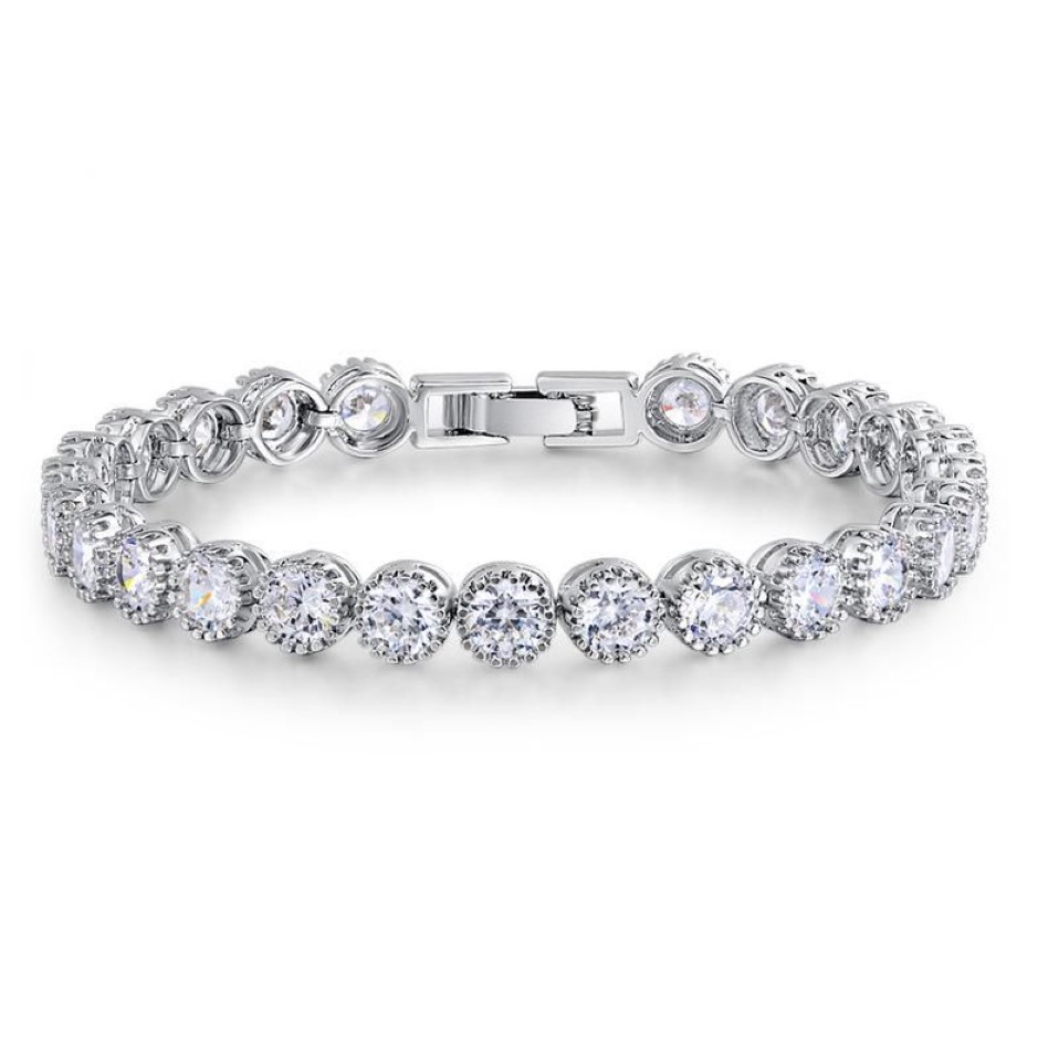 Chaîne à maillons de luxe 4mm 5mm ronde CZ 925 en argent Sterling Bracelet de tennis bracelets pour femmes bijoux fête de mariage cadeau de noël S215T