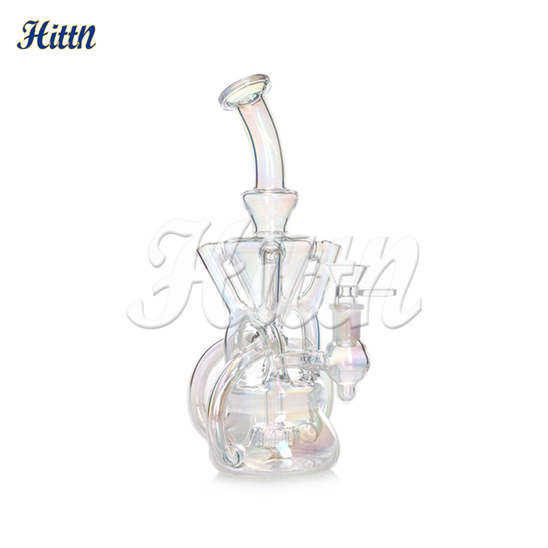 Recycler Dab Rig Glass Bong Water Pipe Recycler Bong 9,5 polegadas 14mm Joint Holographic Rainbow Showerhead Perc Water Bong para fumar 2024 Novo