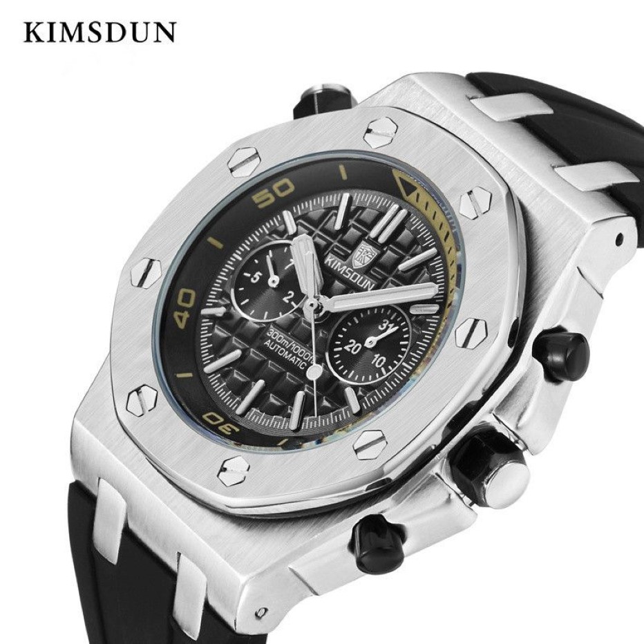 Kimsdun Sports Mens Watches Top Brand Luxury äkta gummi Automatiska mekaniska män tittar på klassiska manliga klockor av hög kvalitet Watc J1987