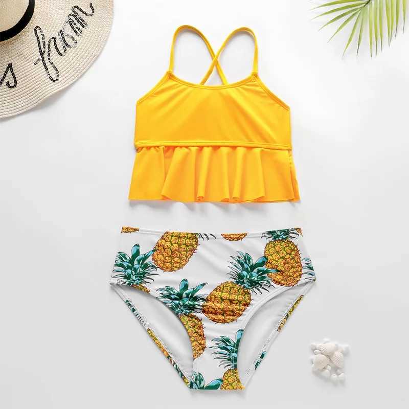 Swim Wear Fruit Stampe Child Children Girls Bikini 2023 Ruffle Baby Kidswear Biquini Infantil Summer Beach Children Swimming Bareding Subito 240229