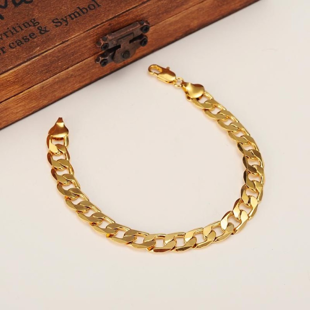 Bangle Gold Bracelets 21CM Figaro Chain & Link Trendy Women Men Jewelry Whole Wedding Bridal Gifts PartyBangle251G