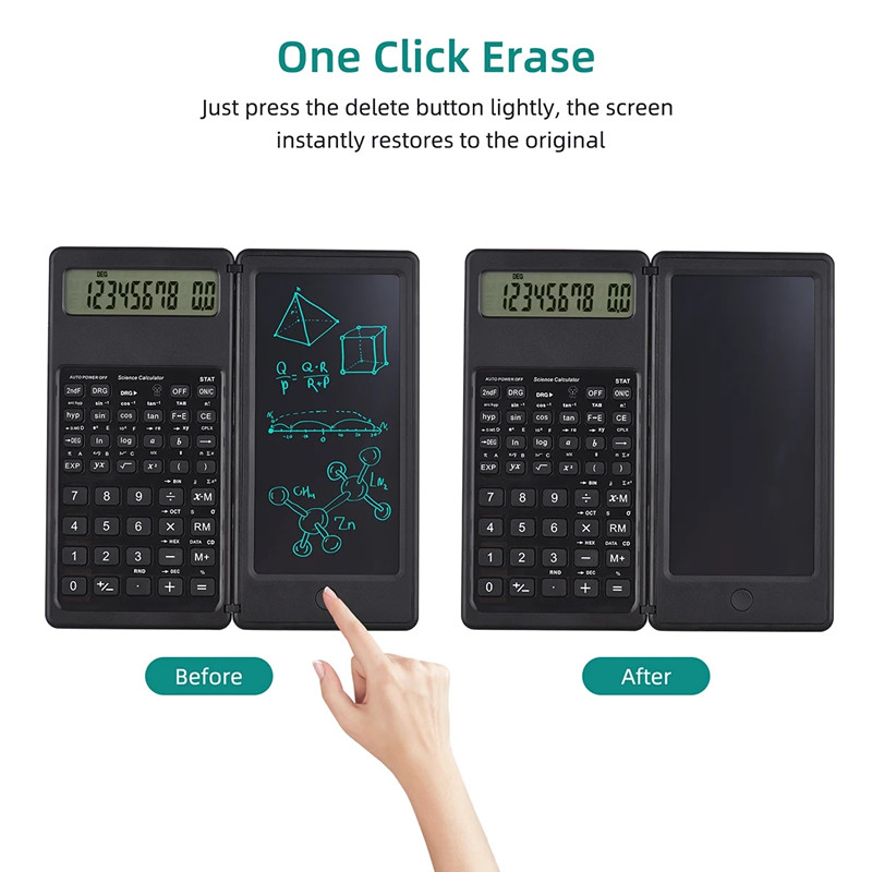 Foldable Multifunctional Scientific Calculators 10-Digit Large Screen Display With Notepad Erasable Writing Tablet Digital Drawing Pad Math Calculato