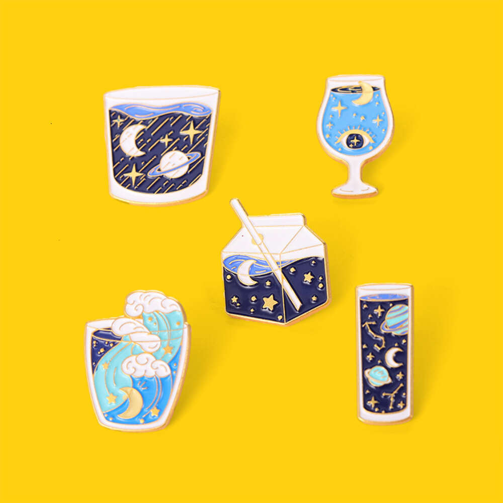 New Starry Sky Alloy Brooch Creative Cartoon Wine Glass Milk Cup Shape Drip Oil Badge