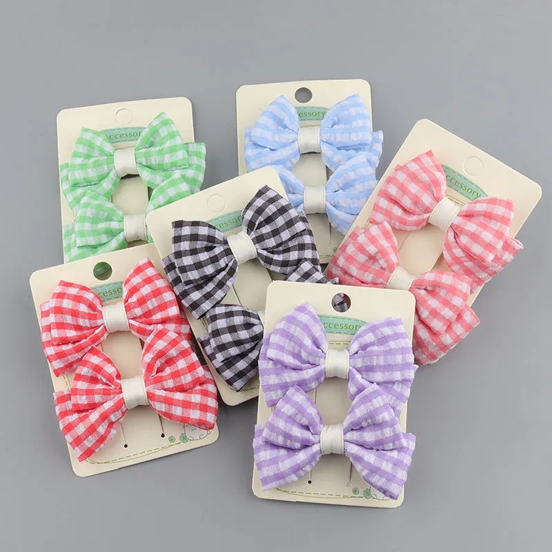 Northern Europe Styles Kids Bow Hairclip Grid Candy Color Boutique Girl Hairpins Barrettes Props Headwear For Children Hair Accessories