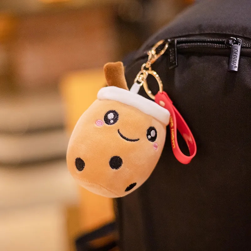 2024 10cm Cute Bubble Tea Keychain Soft Plush Toy Pendant Stuffed Boba Doll Kawaii Backpack Bag Birthday Gifts for Girls Kids