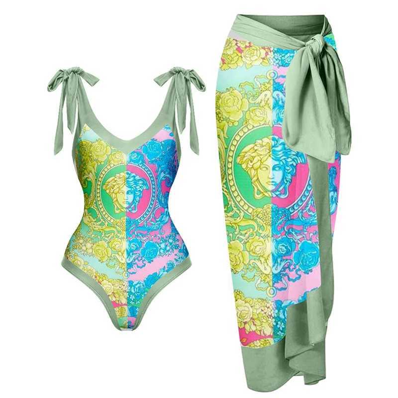 Swim wear One Piece Swimsuit Bikini with Skirt Swimwear Summer Women Bowknot Cover Up 2024 New Luxury Elegant Brazilian Beach Bathing Suit 240229