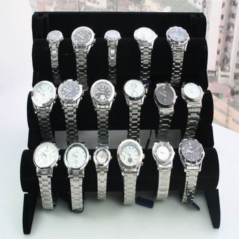 1 pièces noir 3 niveaux velours montre Bracelet bijoux présentoir support Rack262y