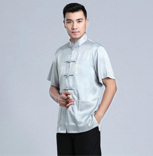 Heißer Verkauf Neue Chinesische Stil Vintage männer Seide Satin Hemd Sommer Casual Kurzarm Bluse Kung Fu Tai Chi Tang anzug Größe M L XL XXL XXXL